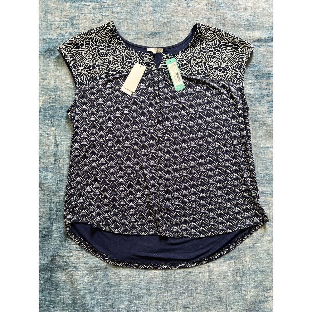 NWT! Skies Are Blue Navy Delila Embroidery Neckline Knit Top 2X